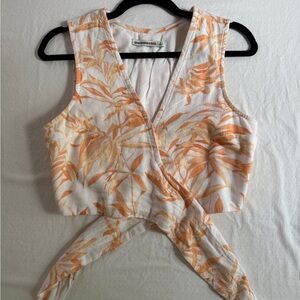 Abercrombie & Fitch Tropical Print Wrap Crop Top - Orange and White